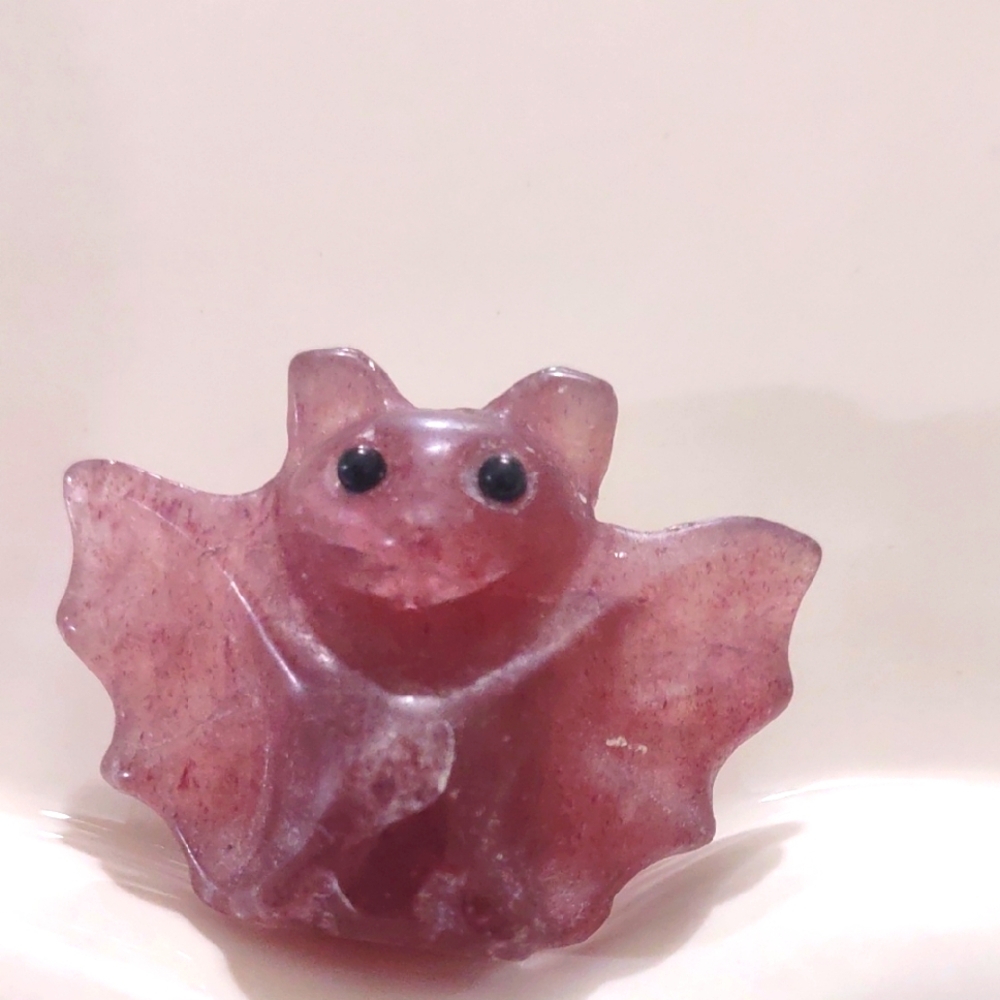 Bat Carving Strawberry Quartz 1inch By 1.5 Inch Has Flaws